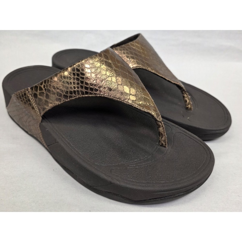 Fitflop Lulu (Sz 7) Women's Bronze Shimmer Brown Flip Flop Thong Sandals